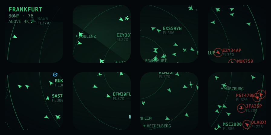 Overhead's radar scope across a deck